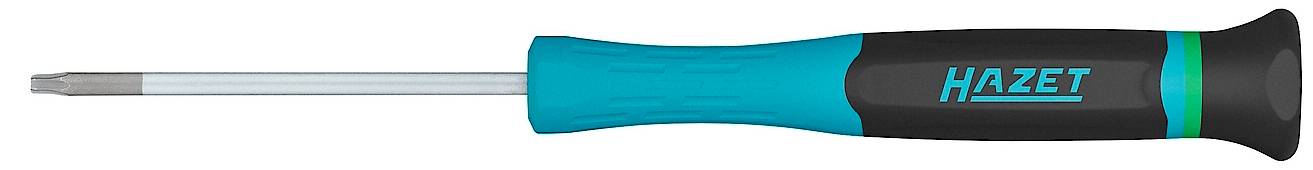 Ein Schraubendreher mit blau-schwarzem Griff. Auf dem Griff steht 'Hazet'.