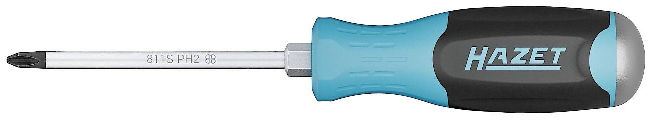 Kreuzschlitzschraubendreher mit blau-schwarzem Griff und der Aufschrift 'Hazet'.