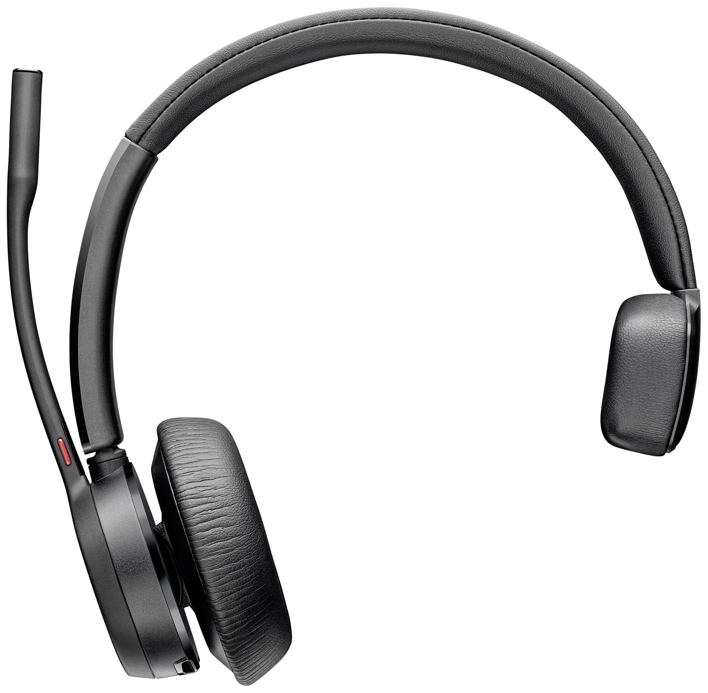 Schwarzes Wireless-Headset mit Mikrofonarm, geeignet für Telefonkonferenzen oder Musikgenuss, über Ohr design.