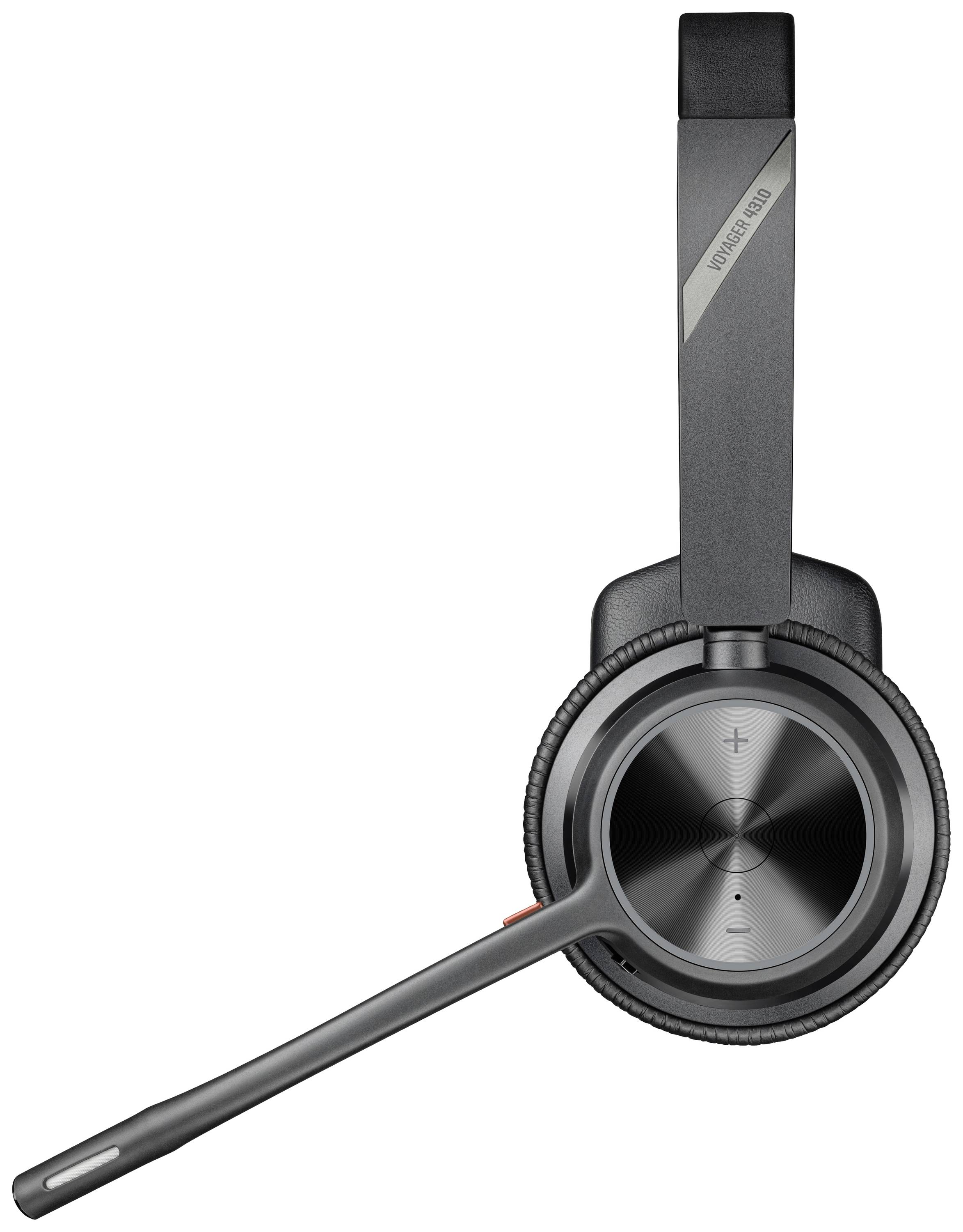 Ein schwarzes kabelloses Headset mit Mikrofonarm, Lautstärkereglern und bequemen Ohrmuscheln, geeignet für Telefonate oder Musik.