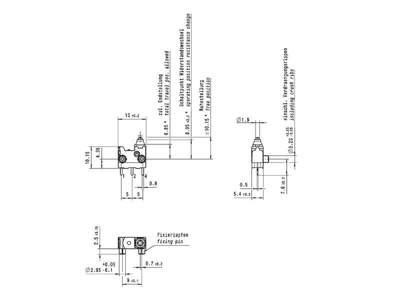 Marquardt 01060.2601-01 Mikroschalter 14 V/DC 0.1A 1 x Ein/(Ein) Betätigerseite: IP67/Anschlussseite: IP00 tastend 1St.
