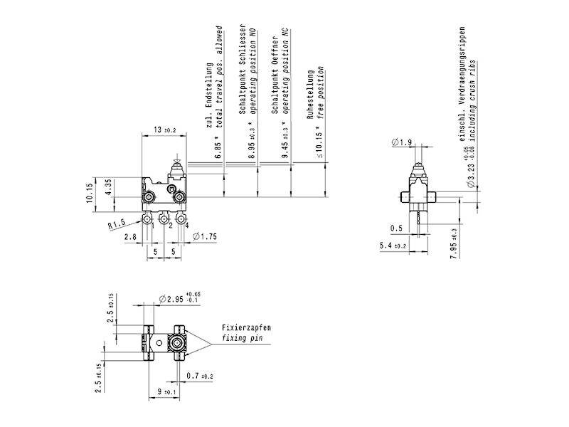 Marquardt 01065.0603-01 Mikroschalter 30 V/DC 0.1A 1 x Ein/(Ein) Betätigerseite: IP67/Anschlussseite: IP00 tastend 1St.
