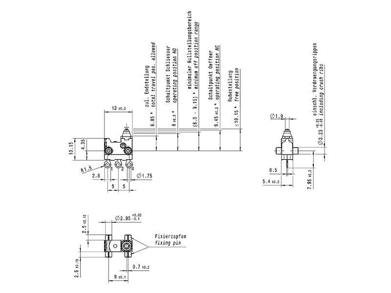 Marquardt 01075.0603-01 Mikroschalter 30 V/DC 0.1A 1 x Ein/(Aus)/(Ein) Betätigerseite: IP67/Anschlussseite: IP00 tastend 1St.