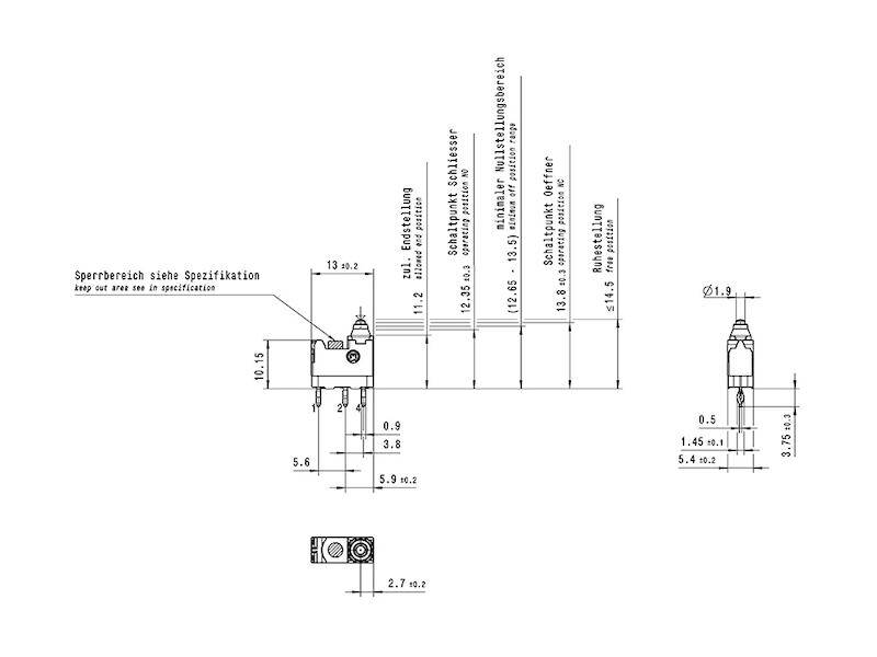 Marquardt 01075.2000-02 Mikroschalter 30 V/DC 0.1 A 1 x Ein/(Aus)/(Ein) tastend 1 St.