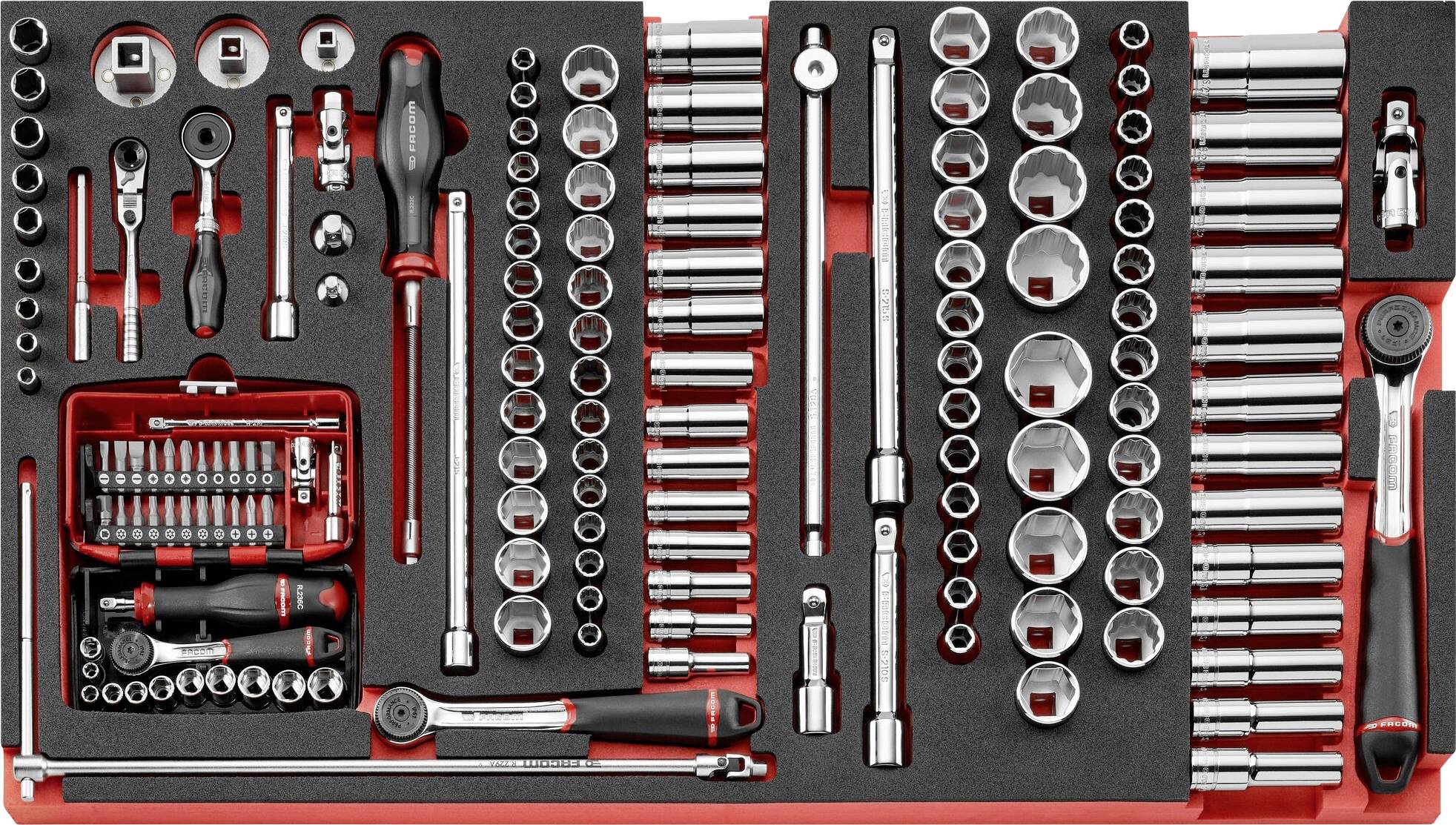 Facom Steckschlüssel-Adapter-Set 1/2" (12.5 mm), 1/4" (6.3 mm), 3/8" (10 mm) 157teilig MODM.XXL1