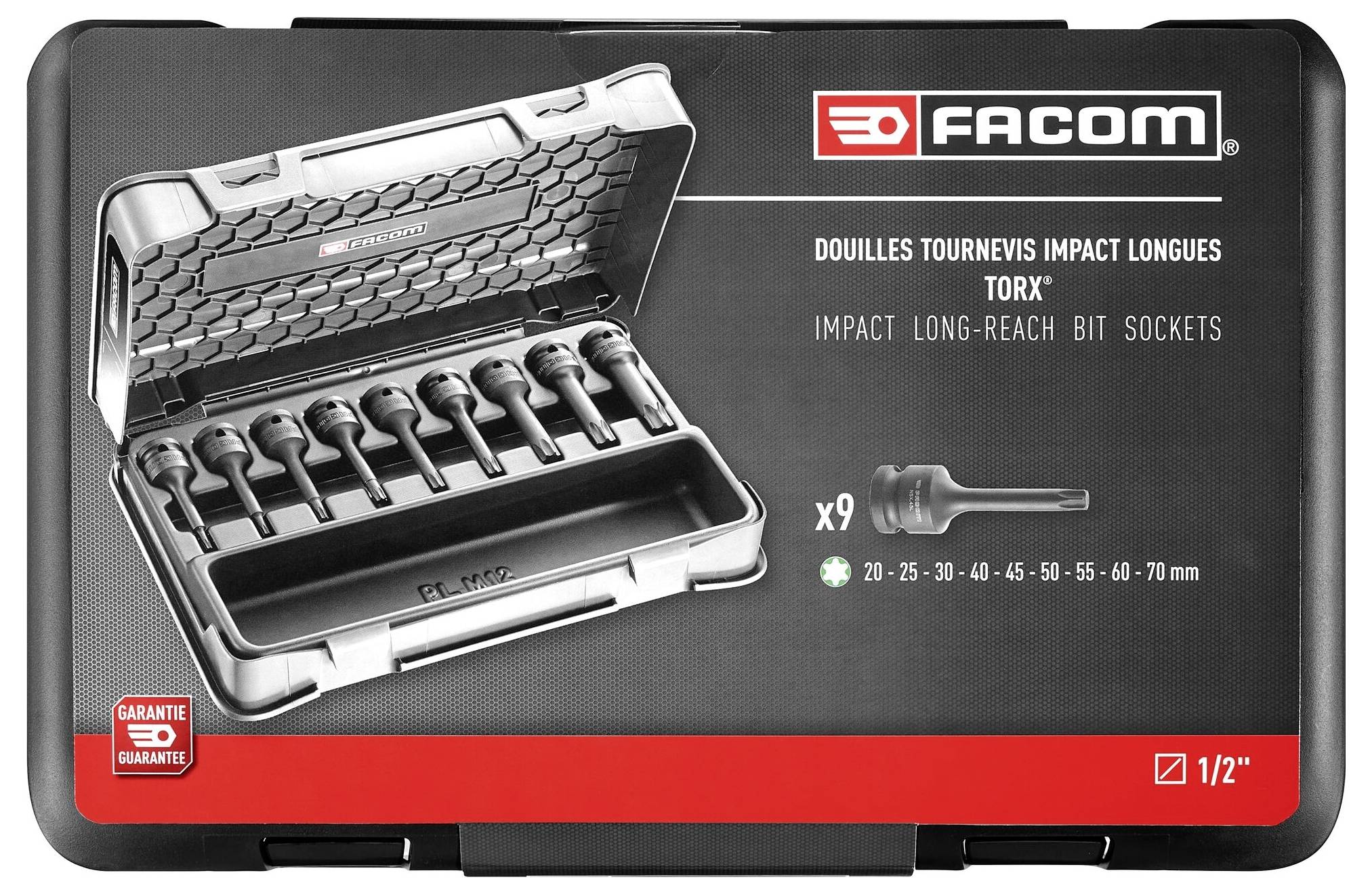 Facom NSXL.J9APB Steckschlüssel-Adapter T 10, T 25, T 30, T 40, T 45, T 50, T 55, T 60, T 70 1/2" (12.5 mm)