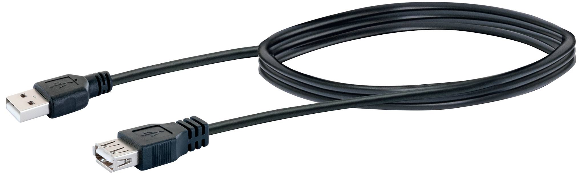 USB-Verlängerungskabel mit einem USB-A-Stecker auf einer Seite und einer USB-A-Buchse auf der anderen, geeignet für Datenübertragung.