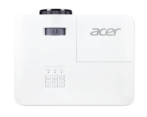 Ein Acer-Projektor in Weiß mit Drehregler oben und einem Bedienfeld mit Tasten vorne.