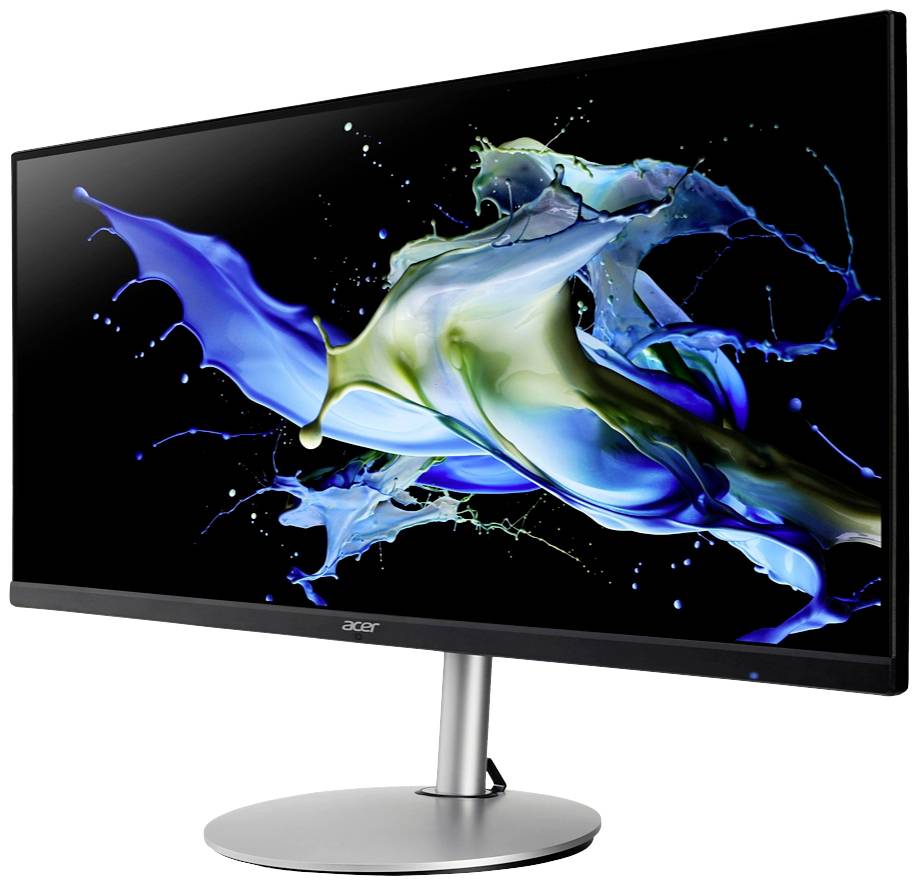 Ein Acer-Monitor mit einem dynamischen, bunten Farbspritz-Effekt auf dem Bildschirm, der ein Gefühl von Bewegung und Energie vermittelt.