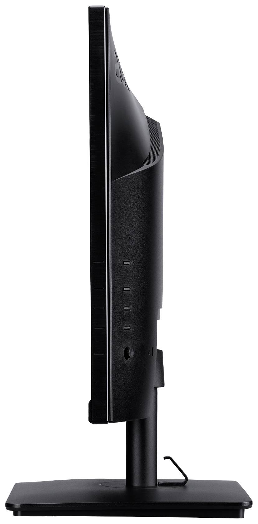 Der seitliche Blick auf einen Flachbildschirm-Monitor zeigt das schlanke Design, den stabilen Standfuß und die dünne Bauweise.