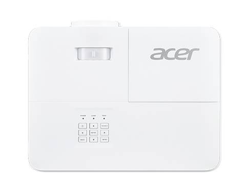 Ein weißer Acer-Projektor mit Bedientasten und Logosicht. Ansicht von oben.