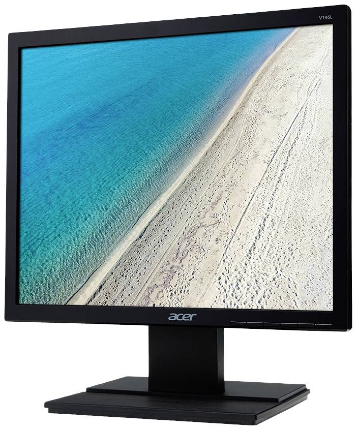Ein Monitor zeigt ein Bild von einem Strand mit hellem Sand und türkisblauem Meer.
