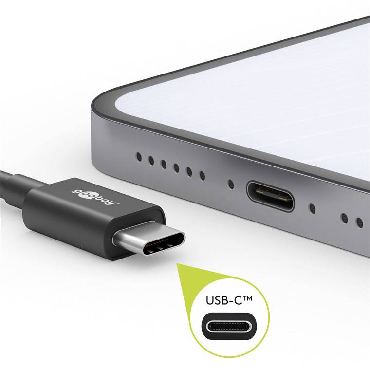 Goobay USB-Kabel USB 2.0 USB-C® Stecker, USB-A Stecker 1.00 m Schwarz animierter Ladevorgang 45735