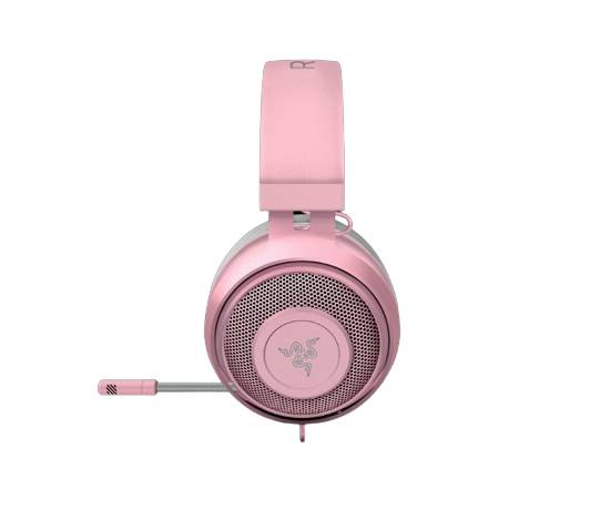 Ein rosa Gaming-Headset mit Mikrofon, geeignet für Computerspiele und Kommunikation.