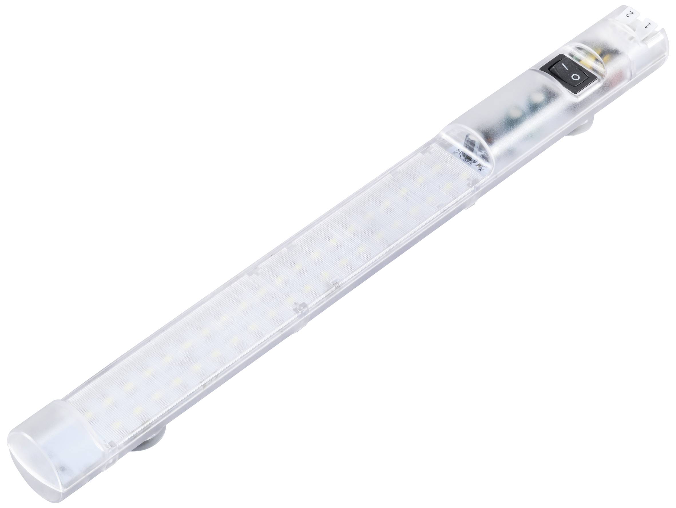 Eine längliche LED-Leuchte in einem transparenten Gehäuse, geeignet für verschiedene Beleuchtungszwecke.