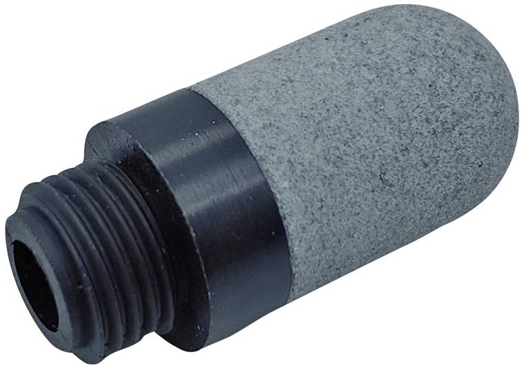 Graue Wasserfilterkartusche mit schwarzem Gewinde, verwendet zur Reinigung und Verbesserung der Wasserqualität.