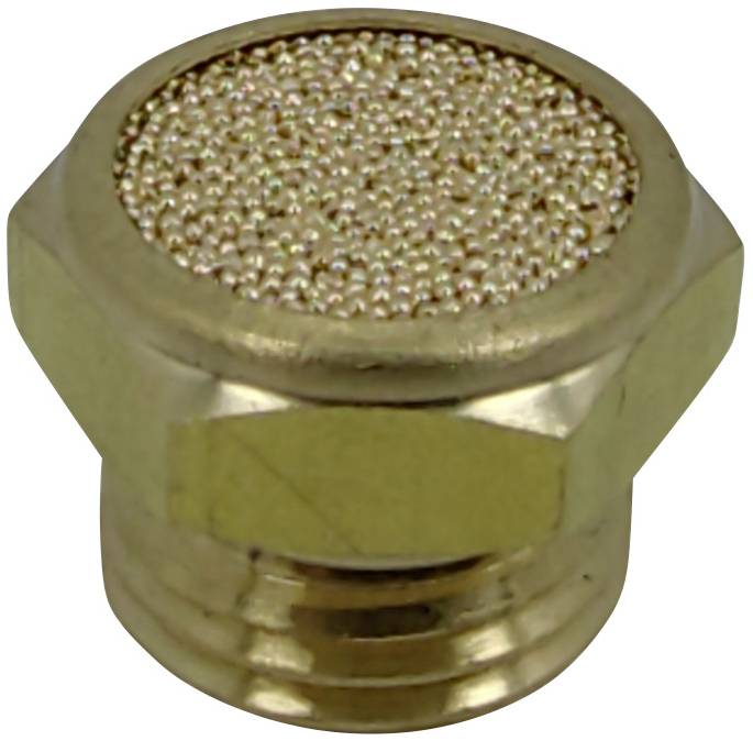 Ein goldfarbenes, zylindrisches Metallventil mit einem feinen, kugelartigen Netz oben, vermutlich zur Regulierung des Luftdrucks.