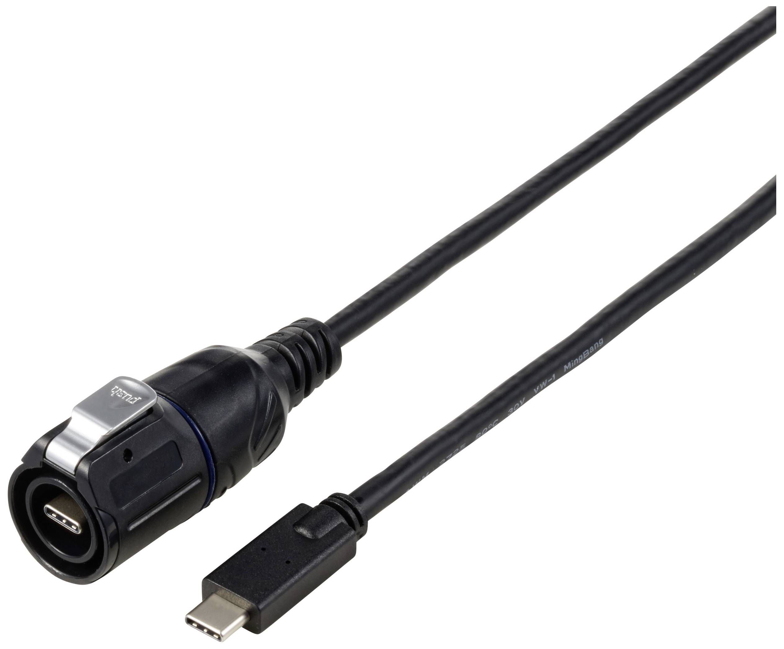 Im Bild ist ein schwarzes USB-C auf Rundstecker-Kabel zu sehen. Es eignet sich für den Anschluss von Geräten an eine kompatible Stromquelle.