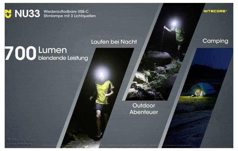 NiteCore NU33 LED Stirnlampe akkubetrieben 200lm 147h NC-NU33