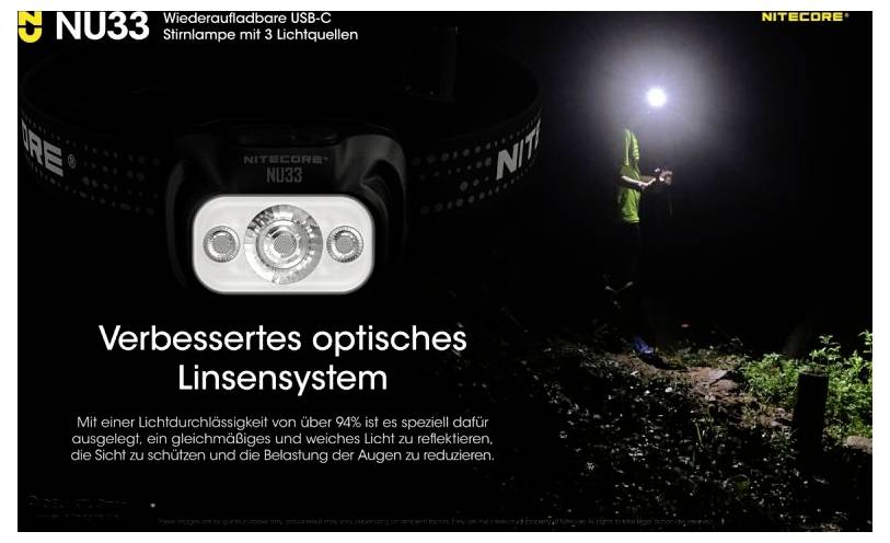 NiteCore NU33 LED Stirnlampe akkubetrieben 200lm 147h NC-NU33