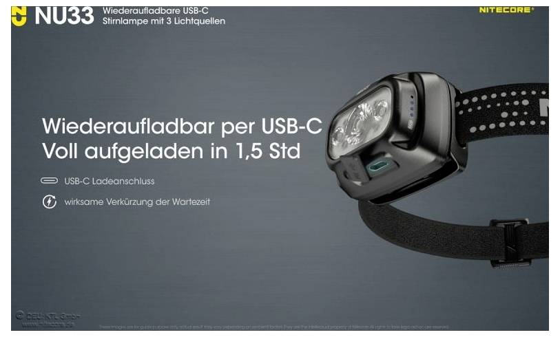 NiteCore NU33 LED Stirnlampe akkubetrieben 200lm 147h NC-NU33