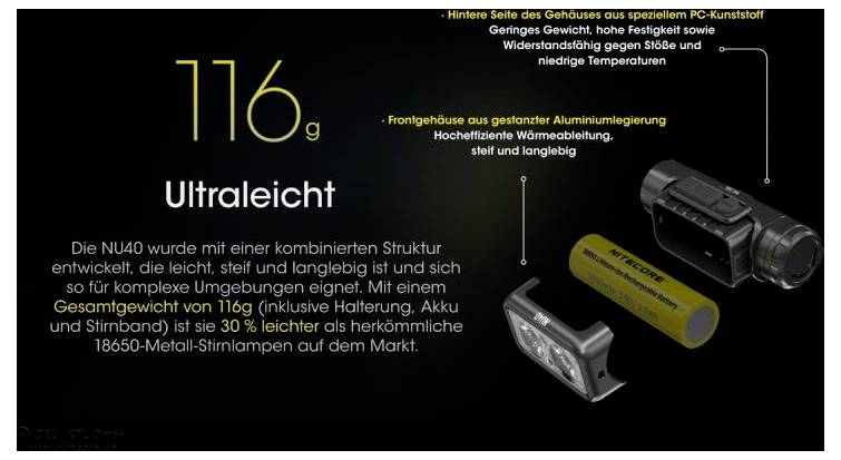 NiteCore NU40 LED Stirnlampe akkubetrieben 1000lm NC-NU40