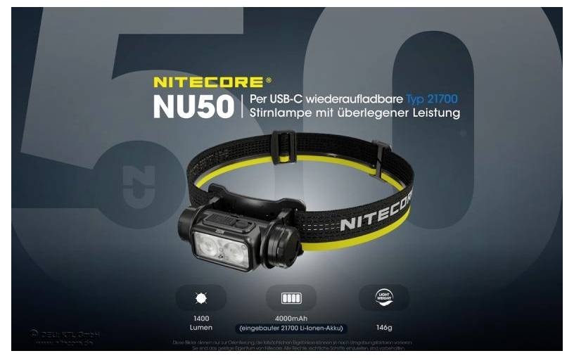 NiteCore NU50 LED Stirnlampe akkubetrieben 1400lm NC-NU50