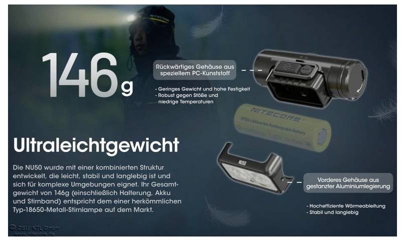 NiteCore NU50 LED Stirnlampe akkubetrieben 1400lm NC-NU50