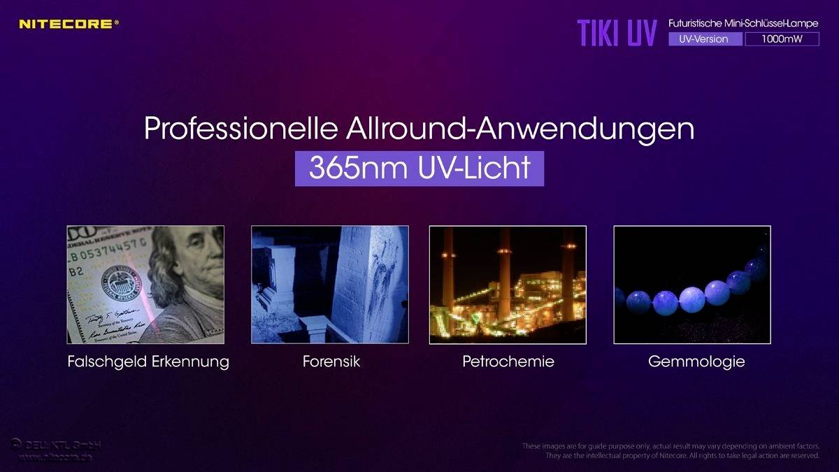 NiteCore TIKI UV LED, UV-LED Taschenlampe akkubetrieben 70lm 12g