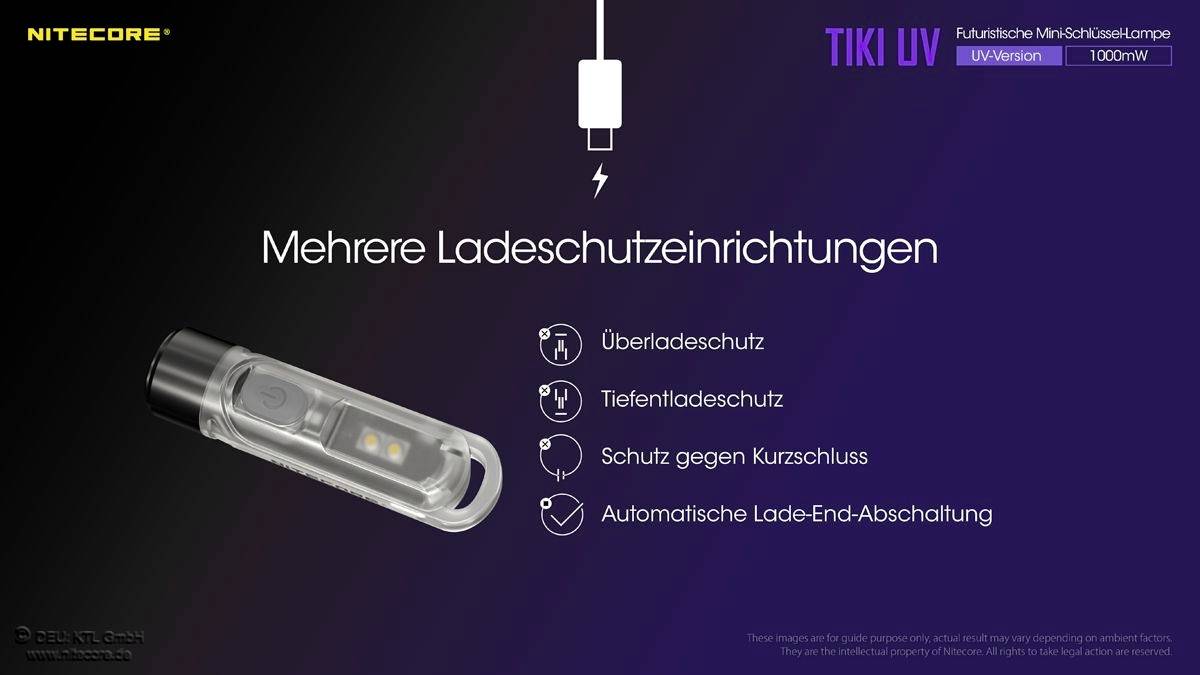 NiteCore TIKI UV LED, UV-LED Taschenlampe akkubetrieben 70lm 12g