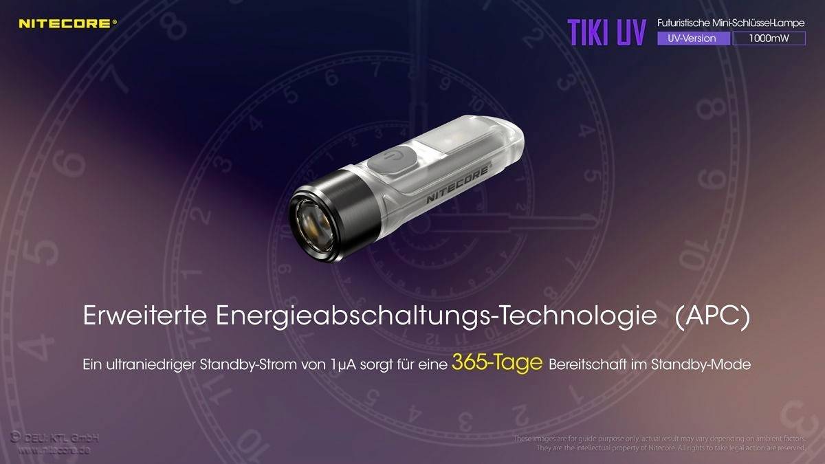 NiteCore TIKI UV LED, UV-LED Taschenlampe akkubetrieben 70lm 12g