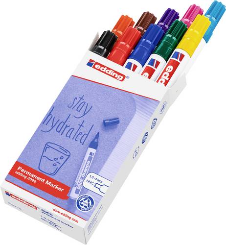 Edding 3000 4-3000-999 Permanentmarker Schwarz, Rot, Dunkelblau, Dunkelgrün, Gelb, Hellblau, Rosa