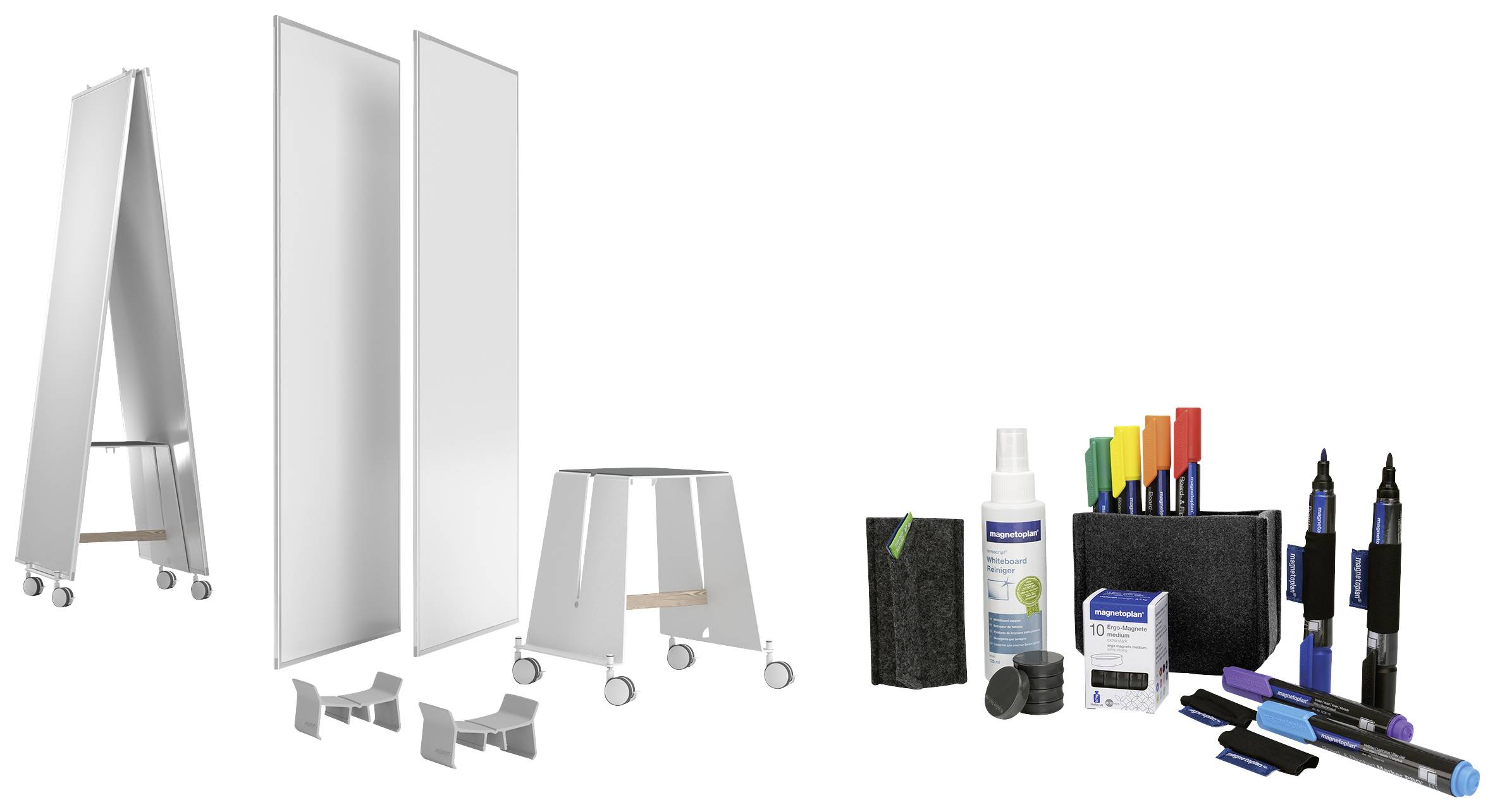 Magnetoplan Whiteboard Set "Design Thinking" Small Weiß speziallackiert Beide Seiten nutzbar, Inkl. Tafellöscher, Inkl
