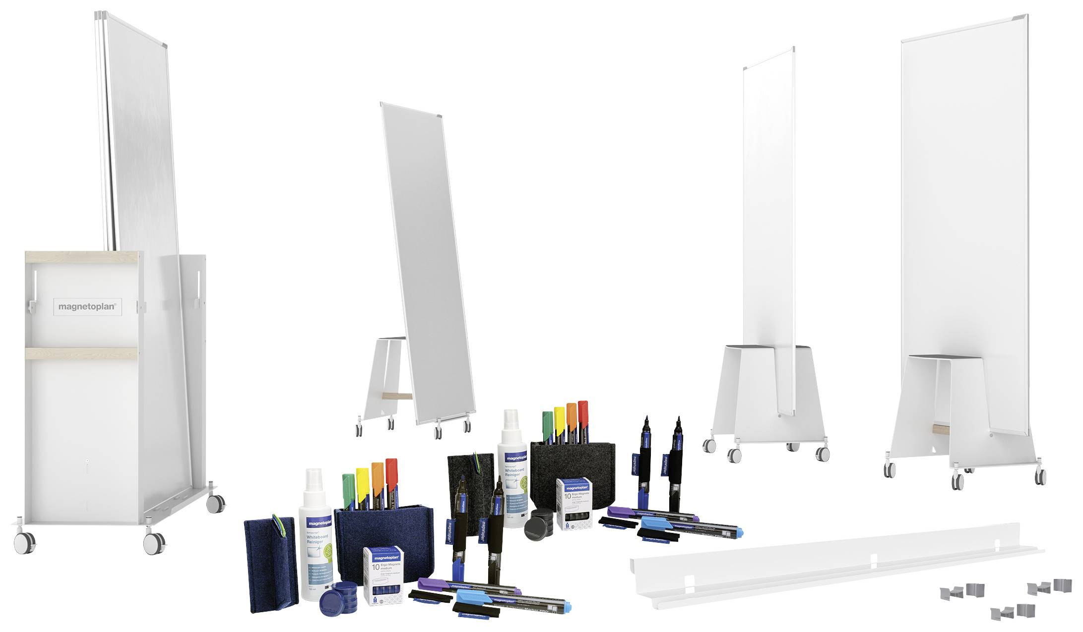 Magnetoplan Whiteboard Set "Design Thinking" Medium Weiß speziallackiert Beide Seiten nutzbar, Inkl. Tafellöscher, Inkl