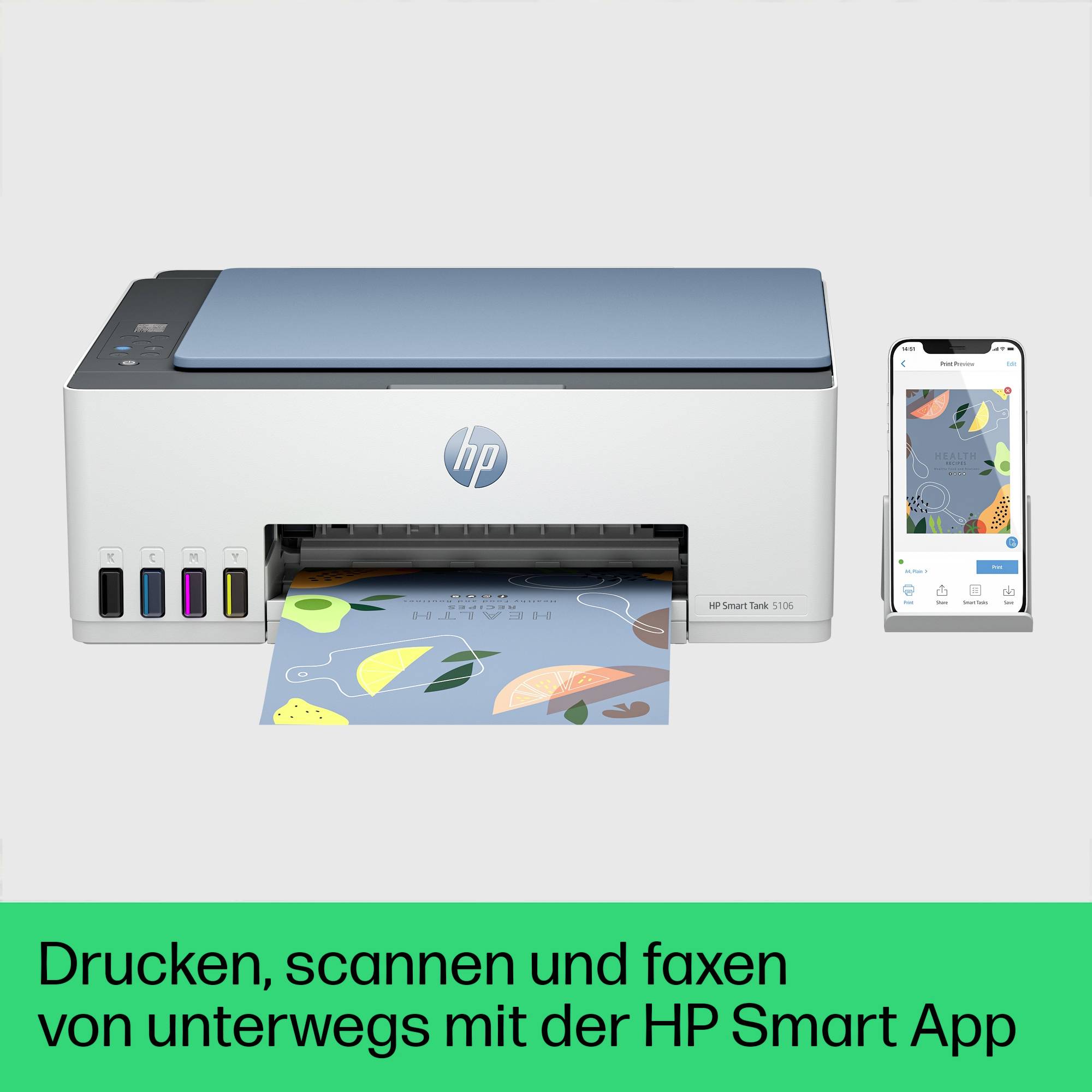 HP Smart Tank 5106 Multifunktionsdrucker Tintenstrahl Farbe A4 Drucker, Scanner, Kopierer