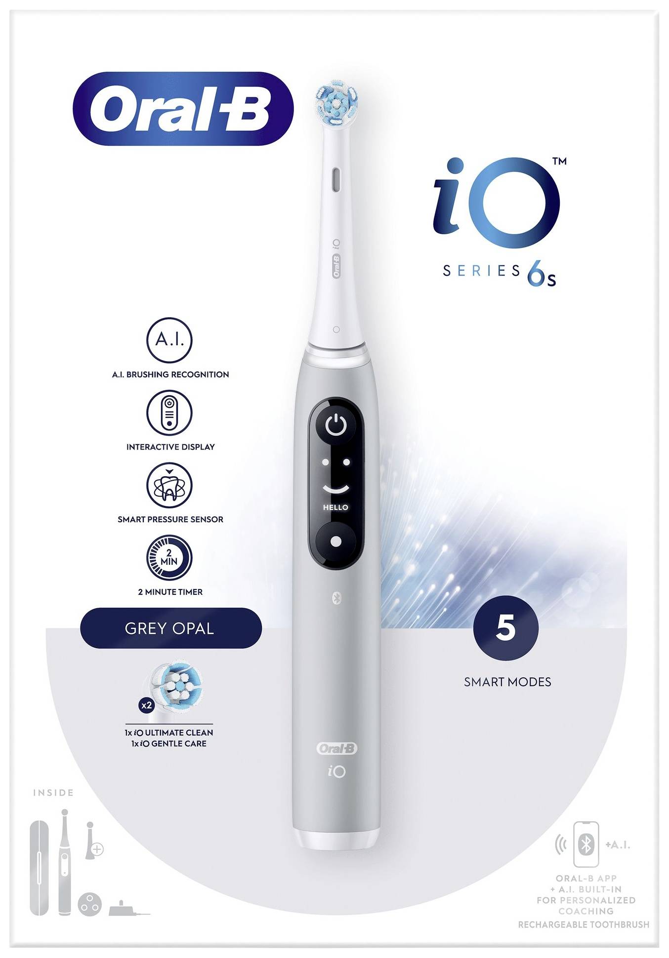 Oral-B iO Series 6s Grey Opal 4210201427360 Elektrische Zahnbürste Rotierend/Oszilierend Grau