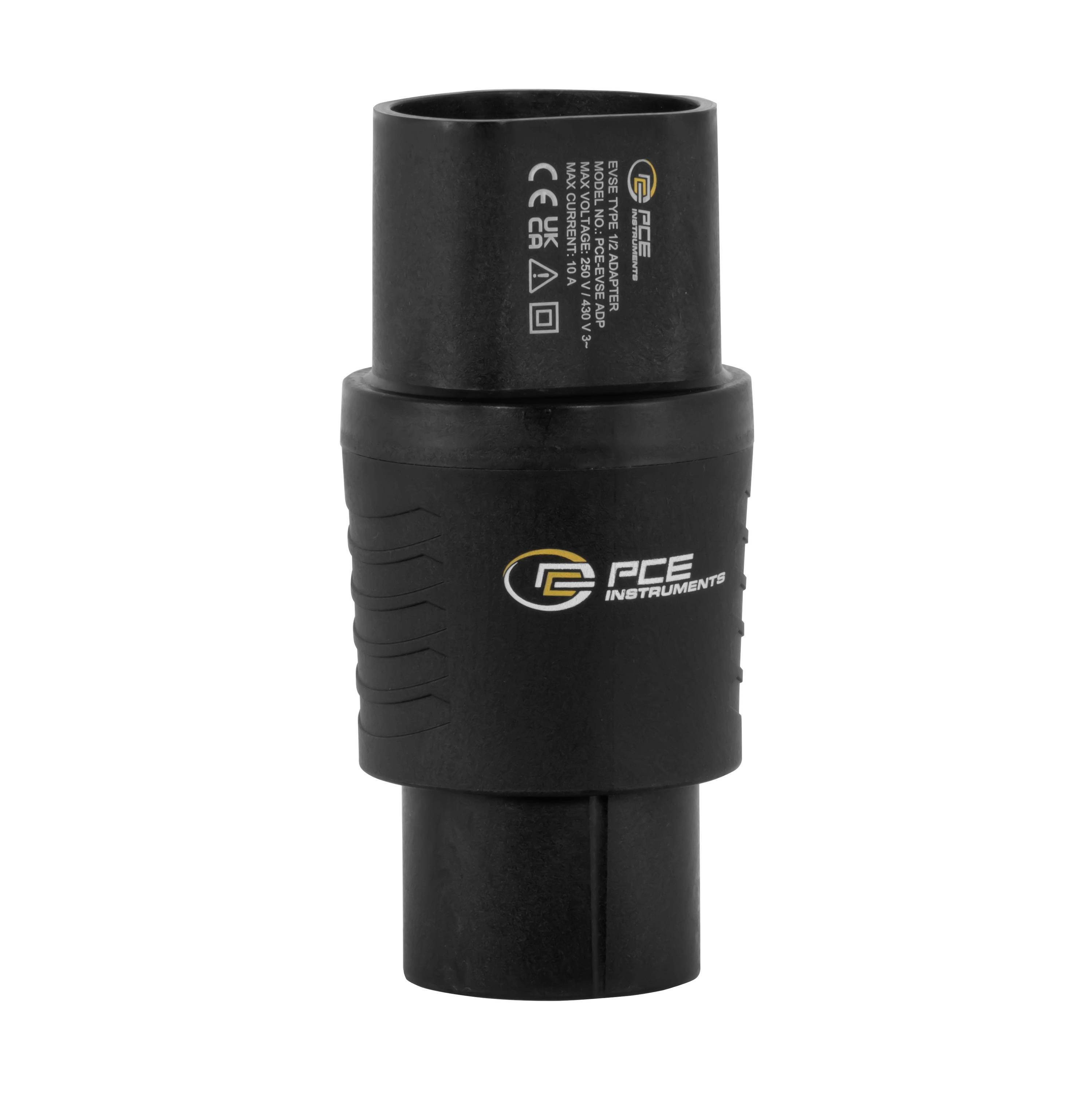 Schwarzes zylindrisches PCE Instruments-Gerät mit zentralem Griffbereich und aufgedrucktem Logo, auf weißem Hintergrund dargestellt.