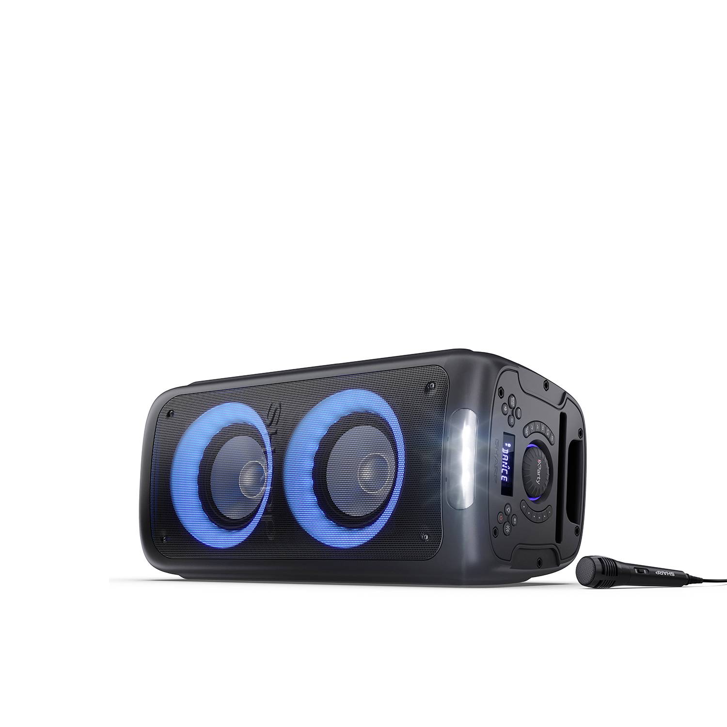 Tragbarer Bluetooth-Lautsprecher mit LED-Lichtern und Mikrofon. Geeignet für Partys und drahtloses Musikhören.