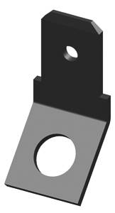 Kleines, schwarzes Metallbauteil mit zwei Löchern, separat montierbar.