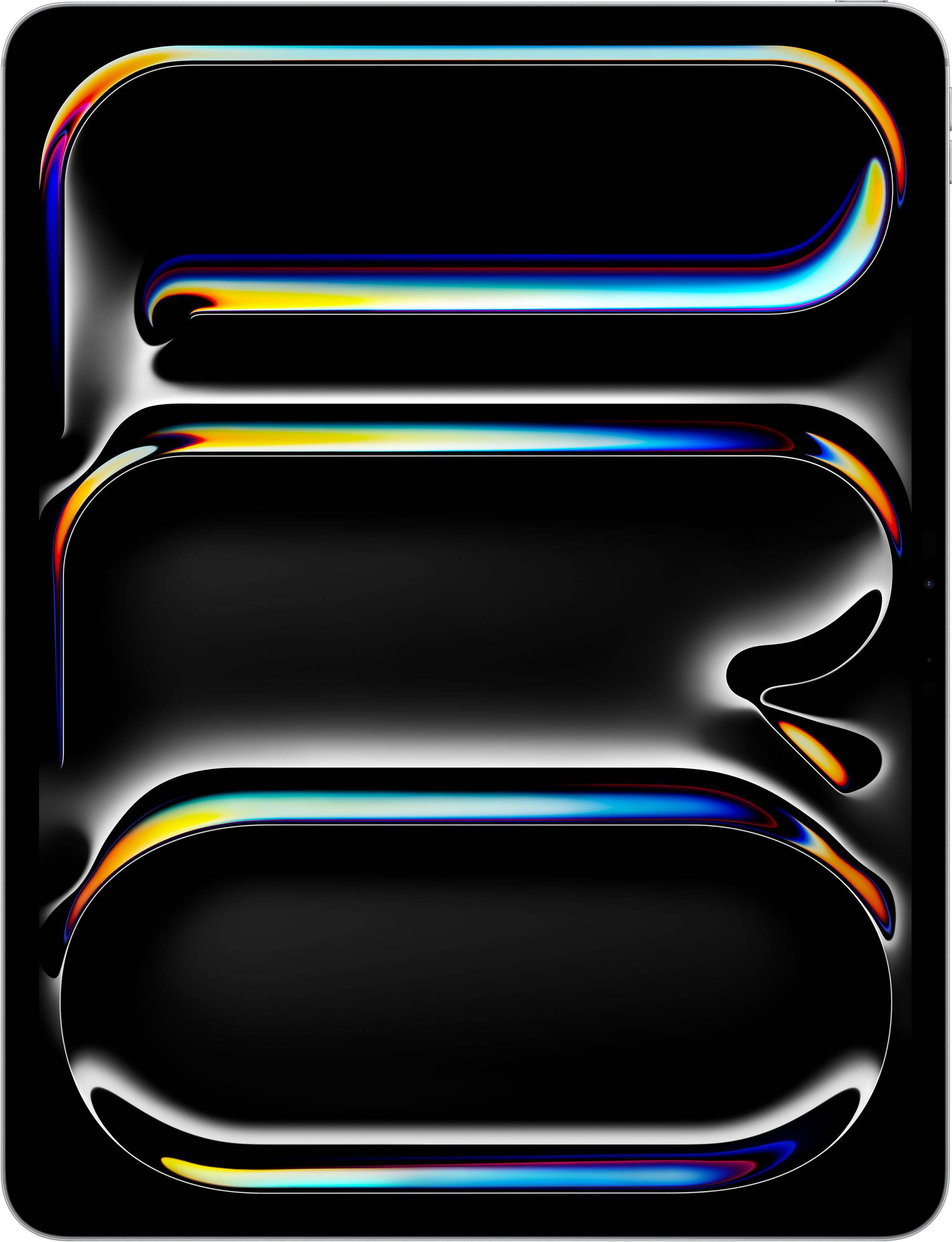 Bunte, abstrakte digitale Kunst mit geschwungenen Linien und leuchtenden Farben auf schwarzem Hintergrund.