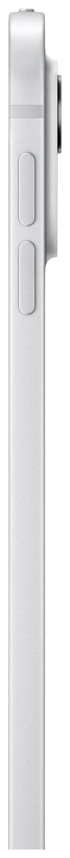 Ein silbernes Smartphone von der Seite, das die Lautstärketasten und das Kameramodul auf der Rückseite zeigt.