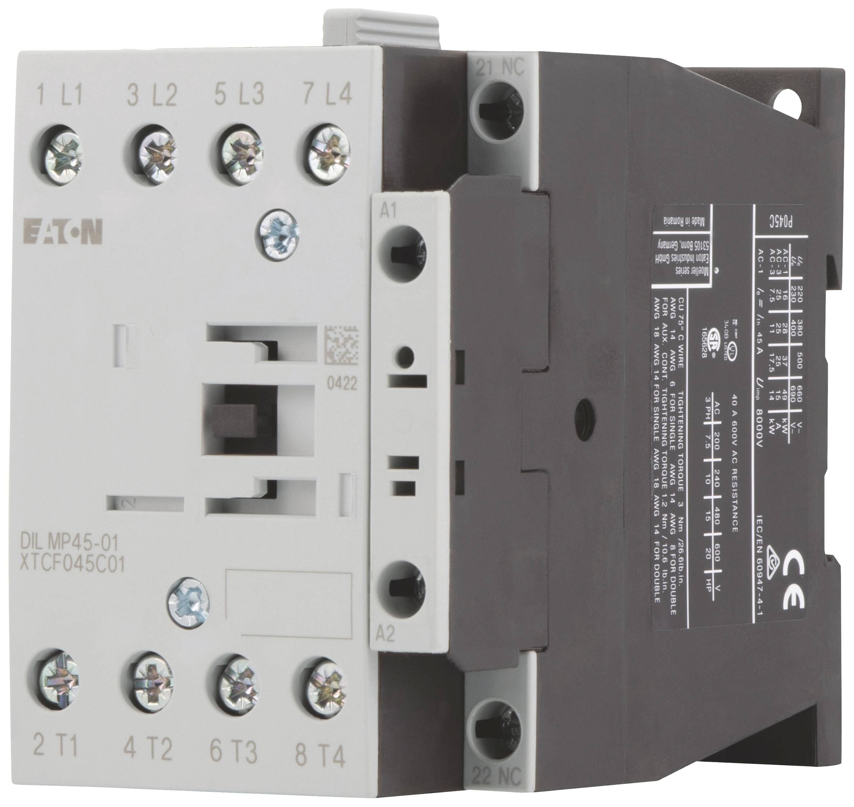 Eaton DILMP45-01(230V50HZ,240V60HZ) Leistungsschütz 1 Öffner 230V 45A 1St.