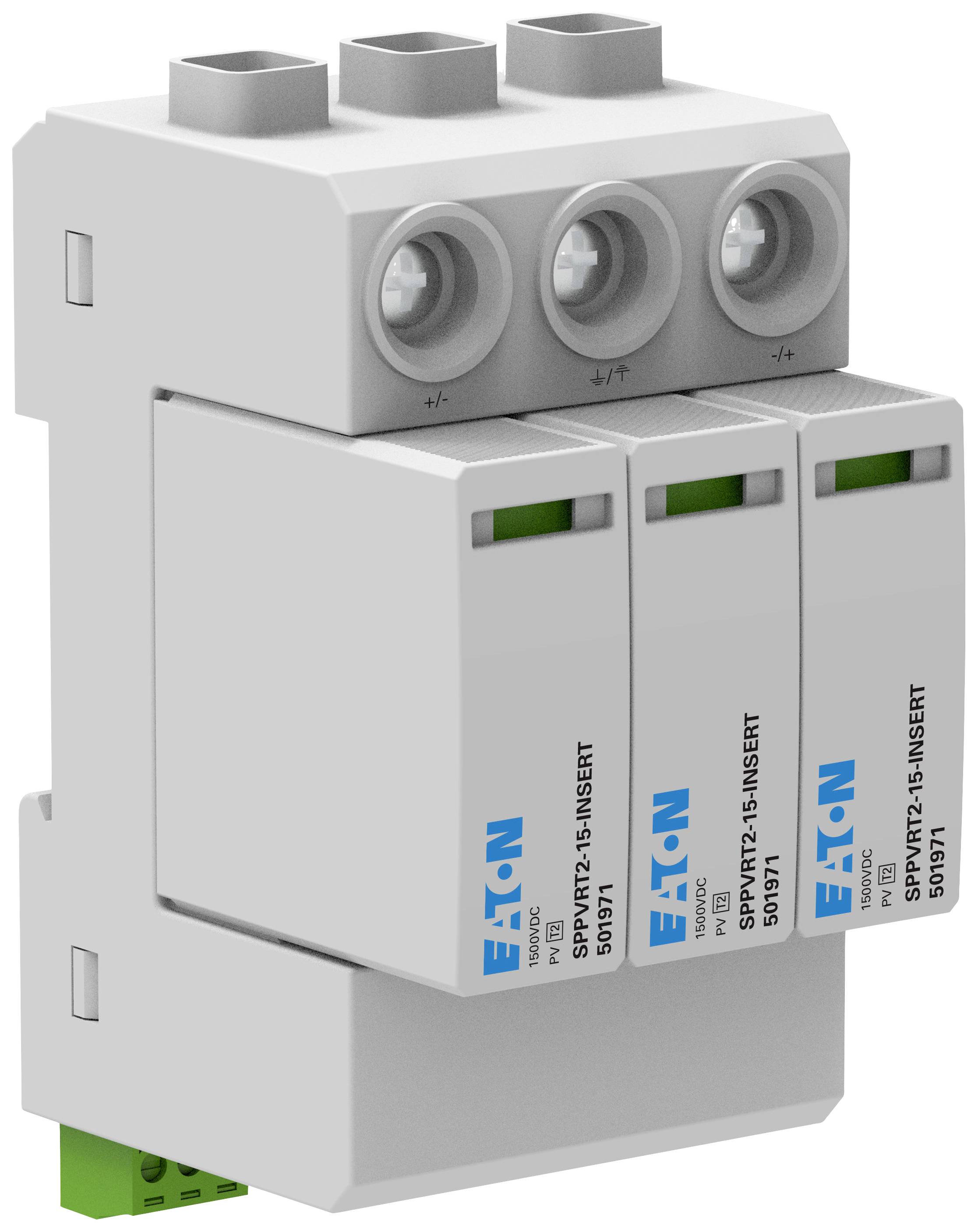 Dreiphasiger Überspannungsschutz von Eaton mit drei Modulen zur Schutz der elektrischen Anlage vor Spannungsspitzen.