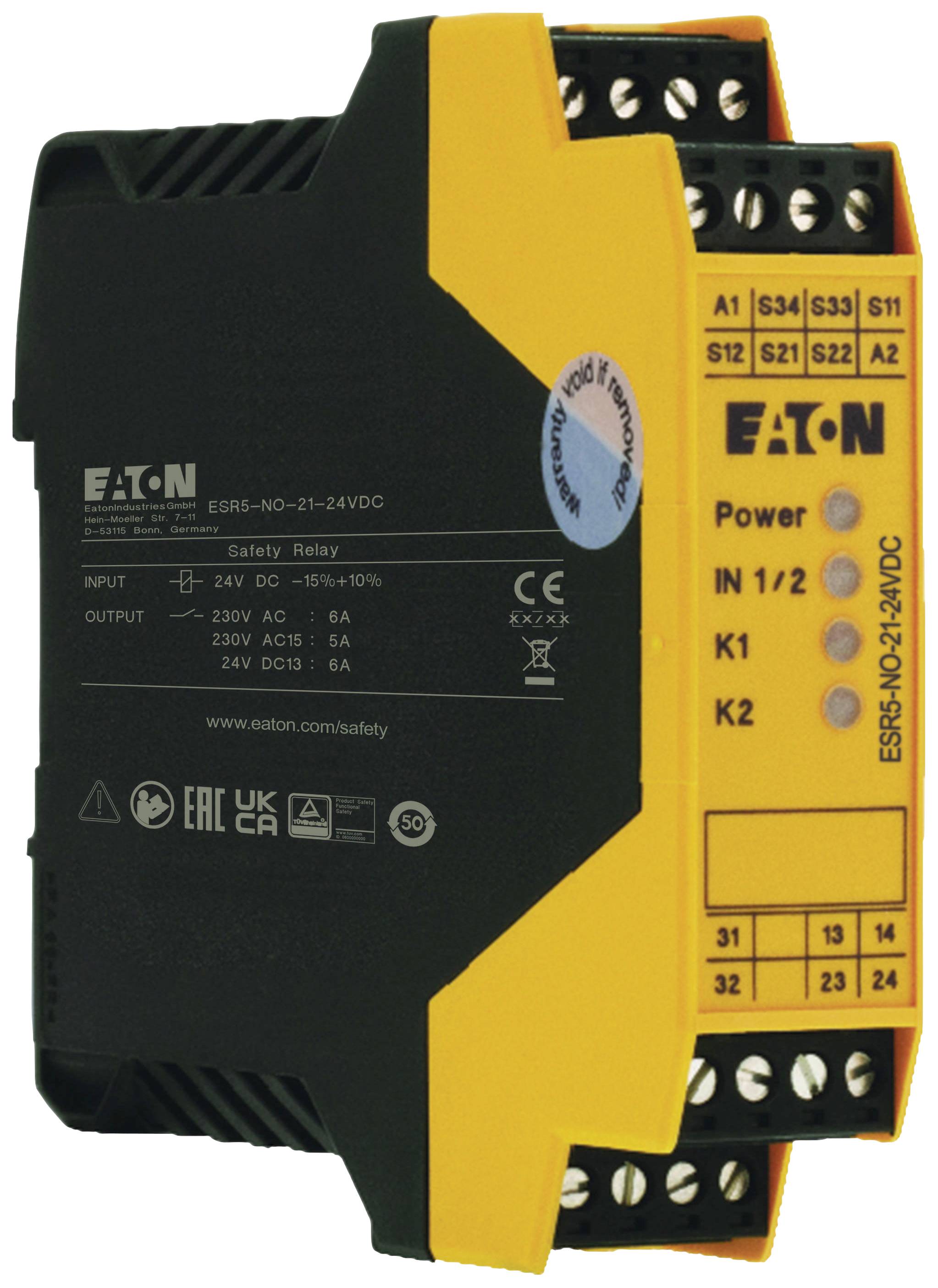 Eaton Sicherheitsrelais ESR5-NO-21-24VDC Betriebsspannung: 24 V/DC (B x H x T) 22.5 x 99 x 114.5mm 1St.