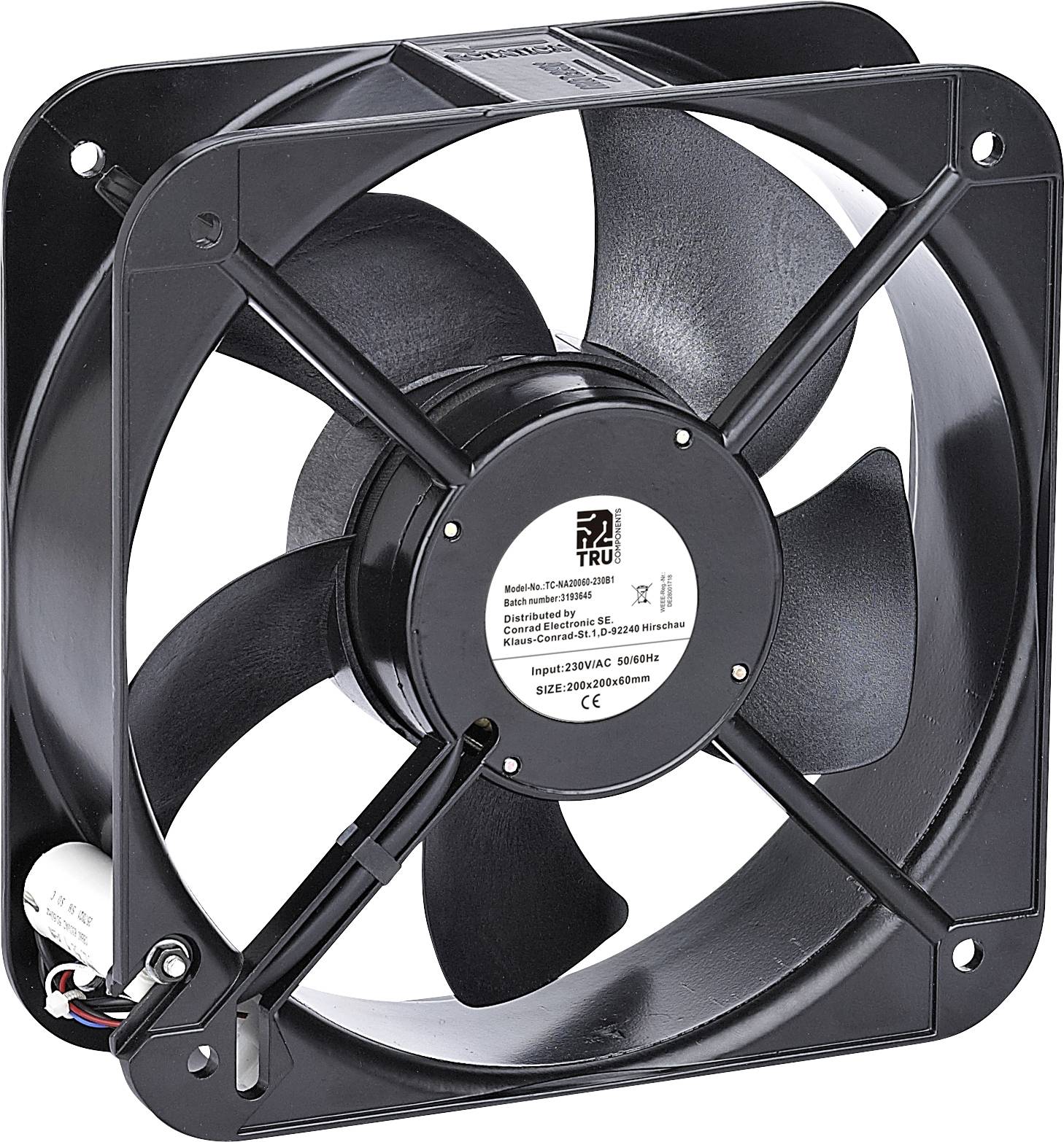 TRU COMPONENTS TC-NA20060-230B1 Axiallüfter 230 V/AC 890 m³/h (L x B x H) 200 x 200 x 60 mm