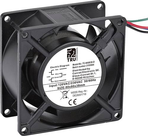 TRU COMPONENTS TC-NA8038-D Axiallüfter 230 V/AC, 120 V/AC 85 m³/h (L x B x H) 80 x 80 x 38 mm