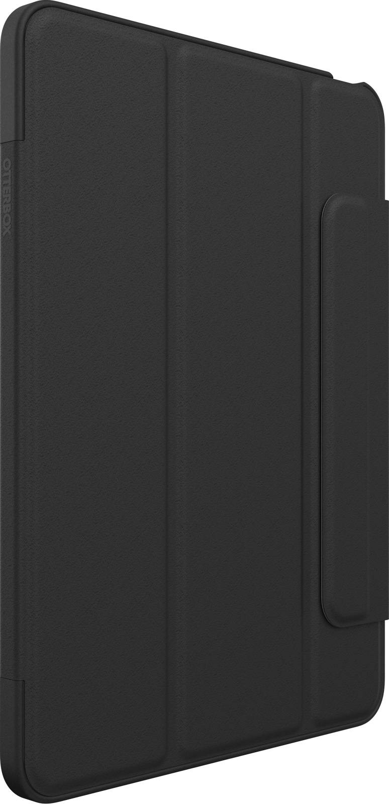 Schwarze Schutzhülle für ein Tablet mit Klappdeckel; bietet Schutz und Abdeckung für das Gerät.