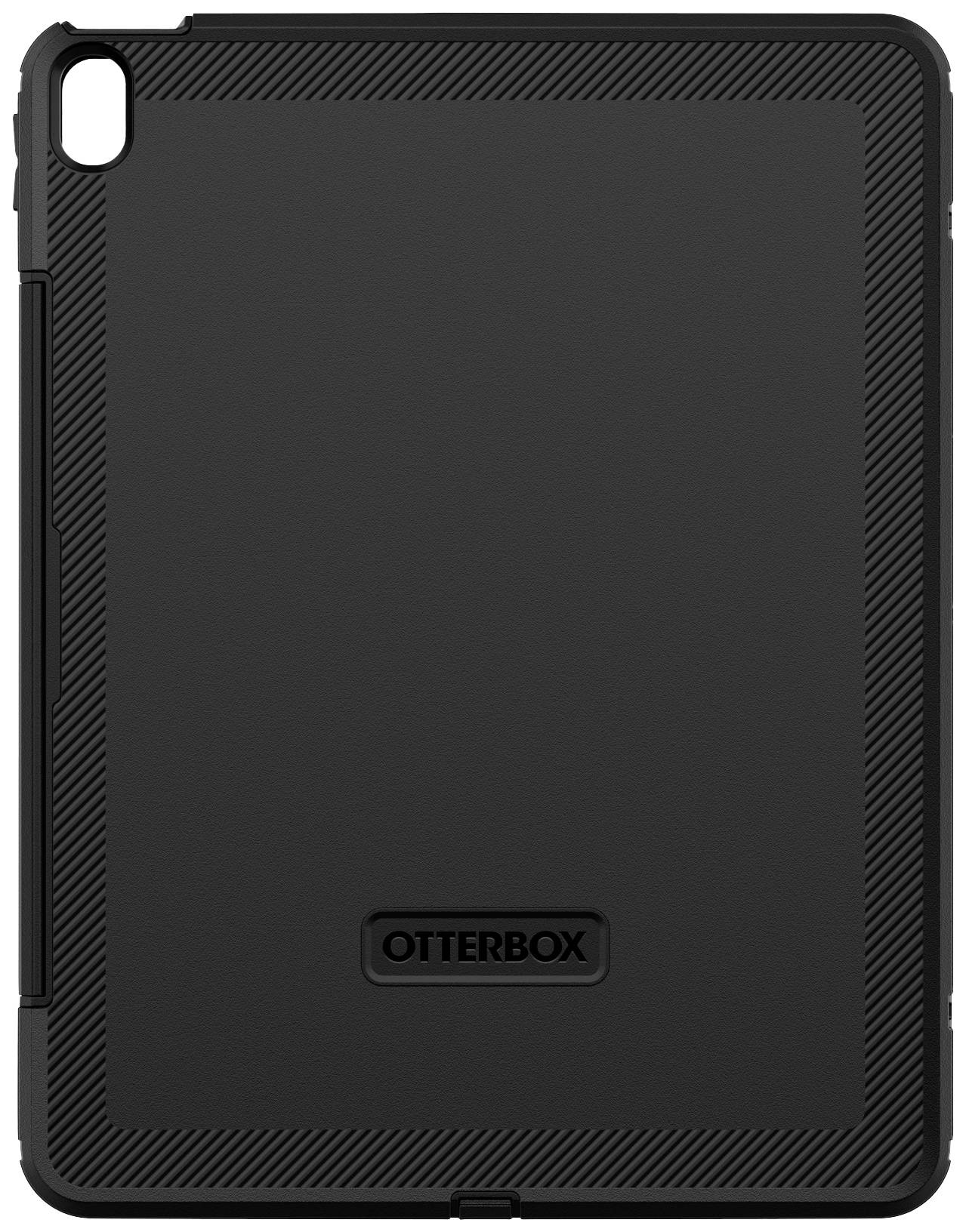 Eine schwarze OtterBox-Schutzhülle für ein Tablet mit leicht geripptem Design und einem rechteckigen Bereich in der Mitte.