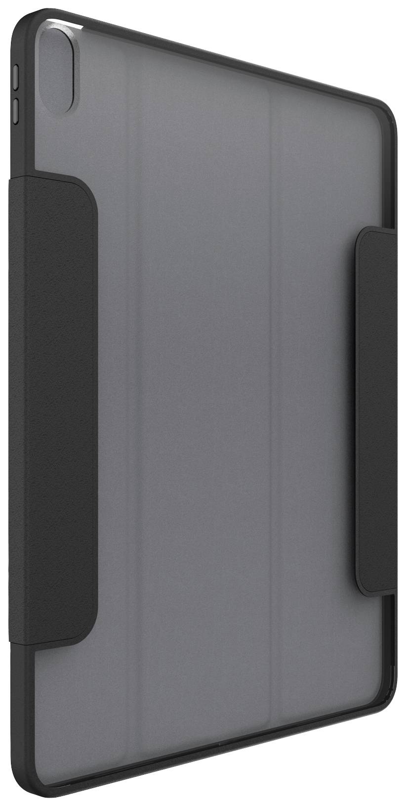 Eine schwarze Tablet-Hülle mit einem schlanken, minimalistischen Design und schützendem Rahmen.