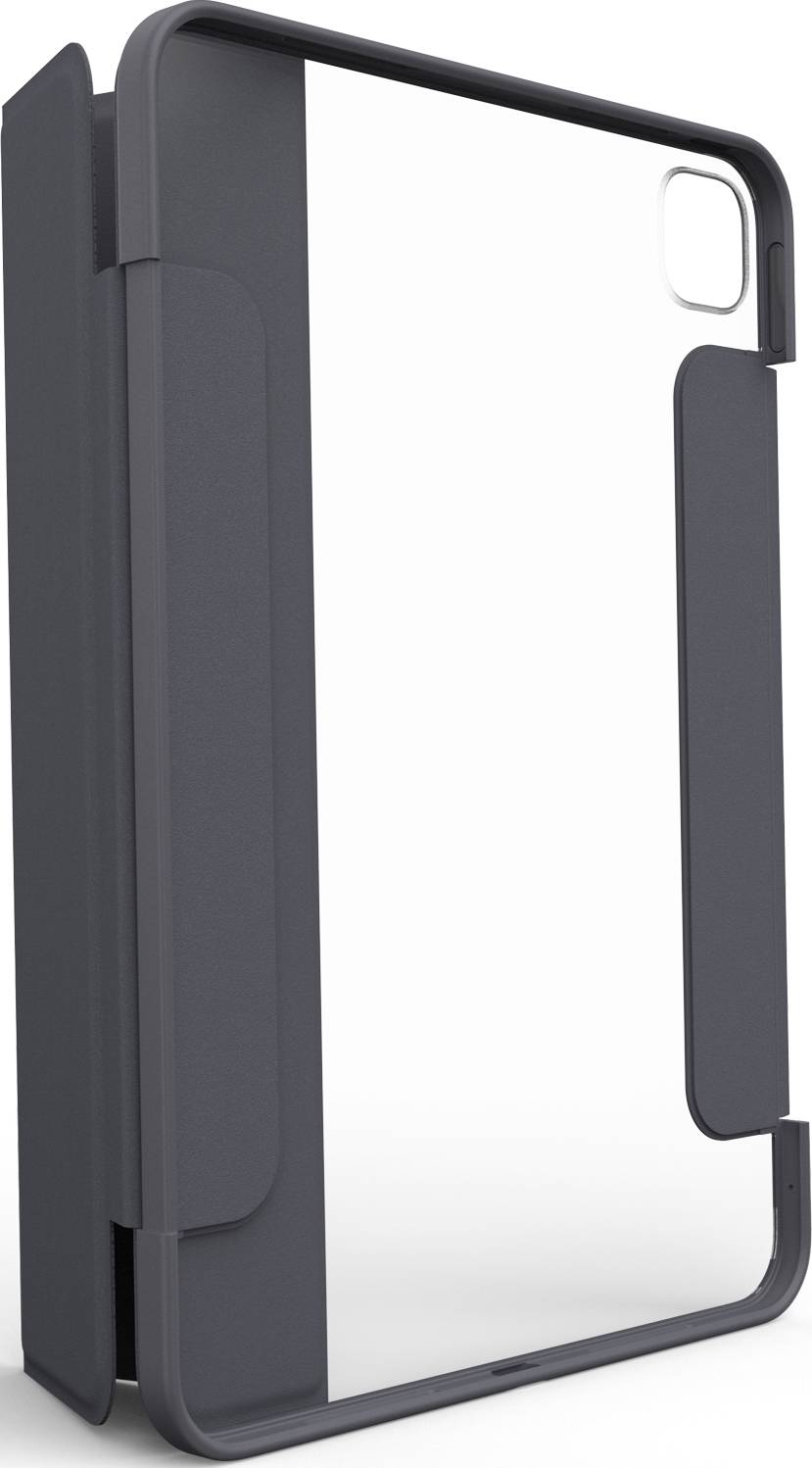 Schwarze Schutzhülle für ein Tablet aus Kunststoff mit Klappfunktion. Eignet sich zur Sicherung und Aufbewahrung des Geräts.